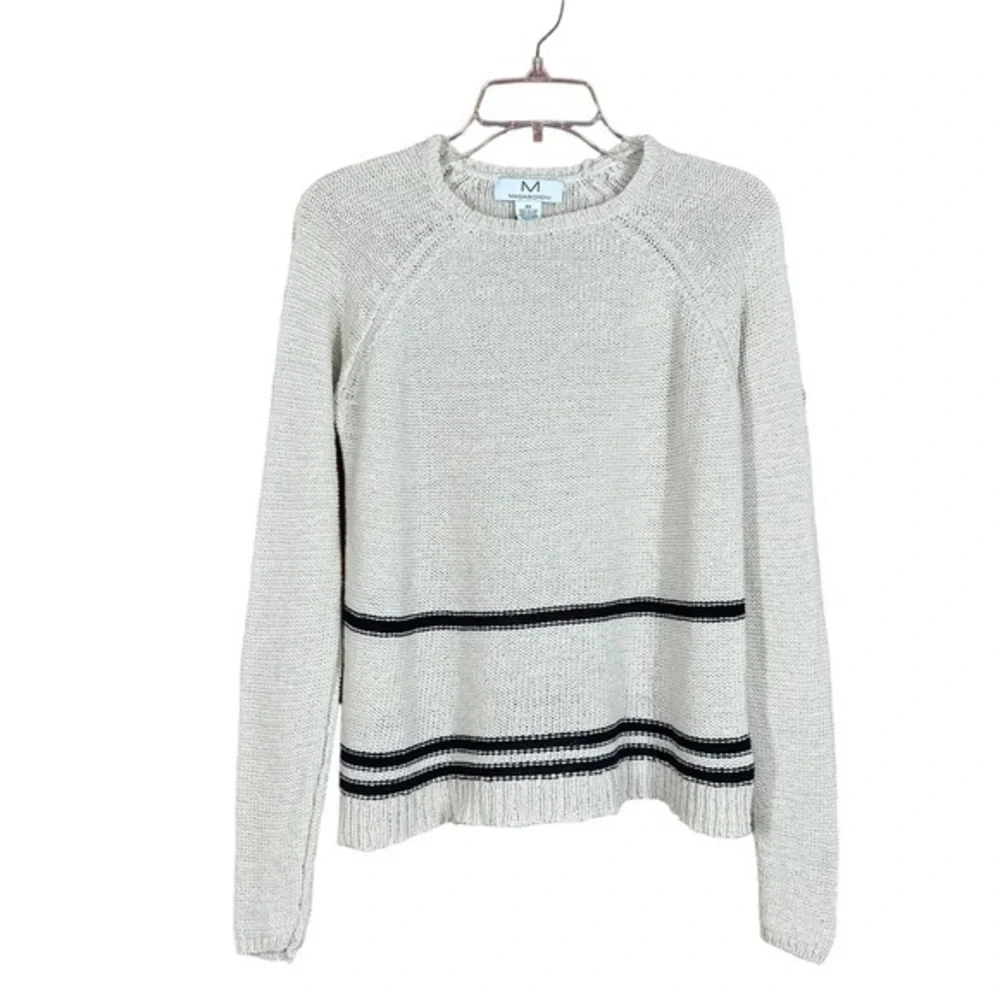 Magaschoni Cream Black Stripe Cotton Blend Sweater Size XS - Picture 2 of 8